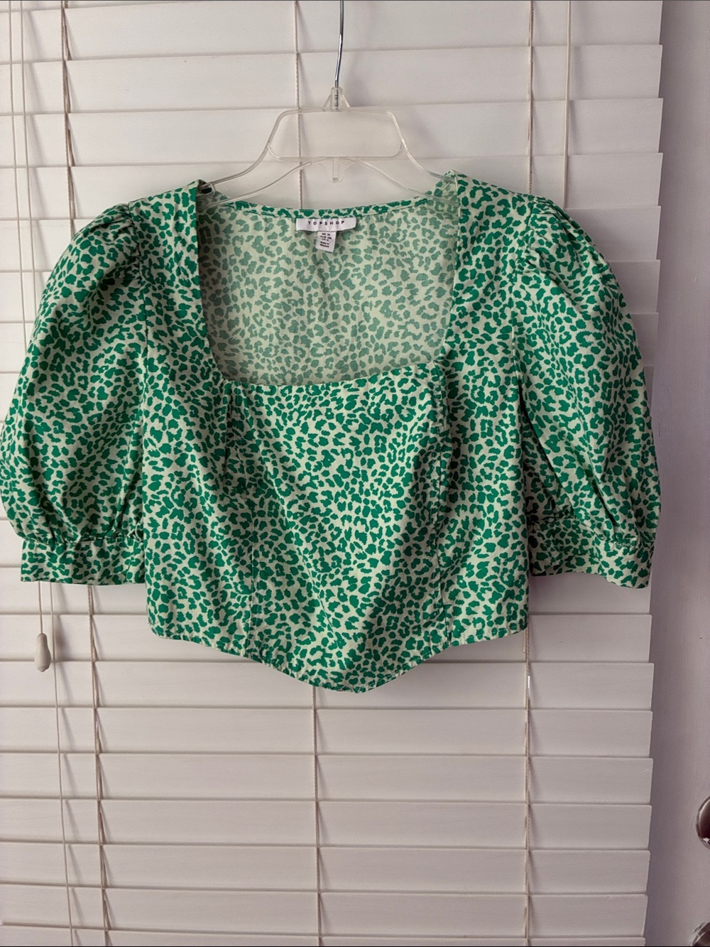Topshop Crop Top Green Leopard Print SZ 6 Cotton